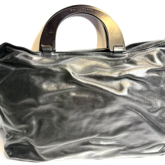 Donna Karan Black Leather Tote w Dust Bag - Picture 3 of 13